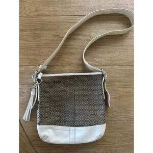 Coach vtg Purse Logo Signature Handbags White Brown Monogram F10416